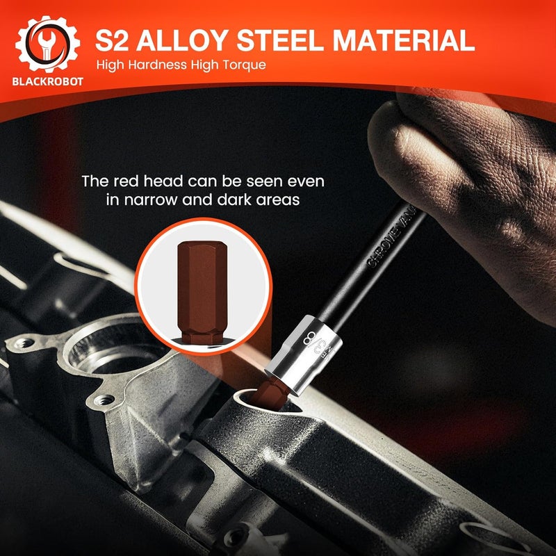 BLACKROBOT 3/8 inch Hex Bit Socket, 3/8 Inch Drive 3/8 Allen Key Socket, SAE, Full Polished, S2 Steel Head Made For Repairing - Image 5